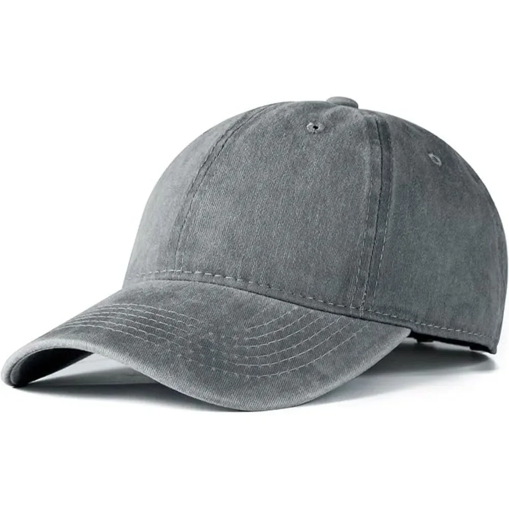 Unisex Gray Washed 100% Cotton Adjustable Size Strap Casual Classic Baseball Cap